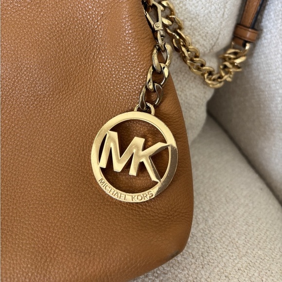 Michael Kors jet set chain pebble cognac tan leather messenger Crossbody purse - Picture 3 of 11